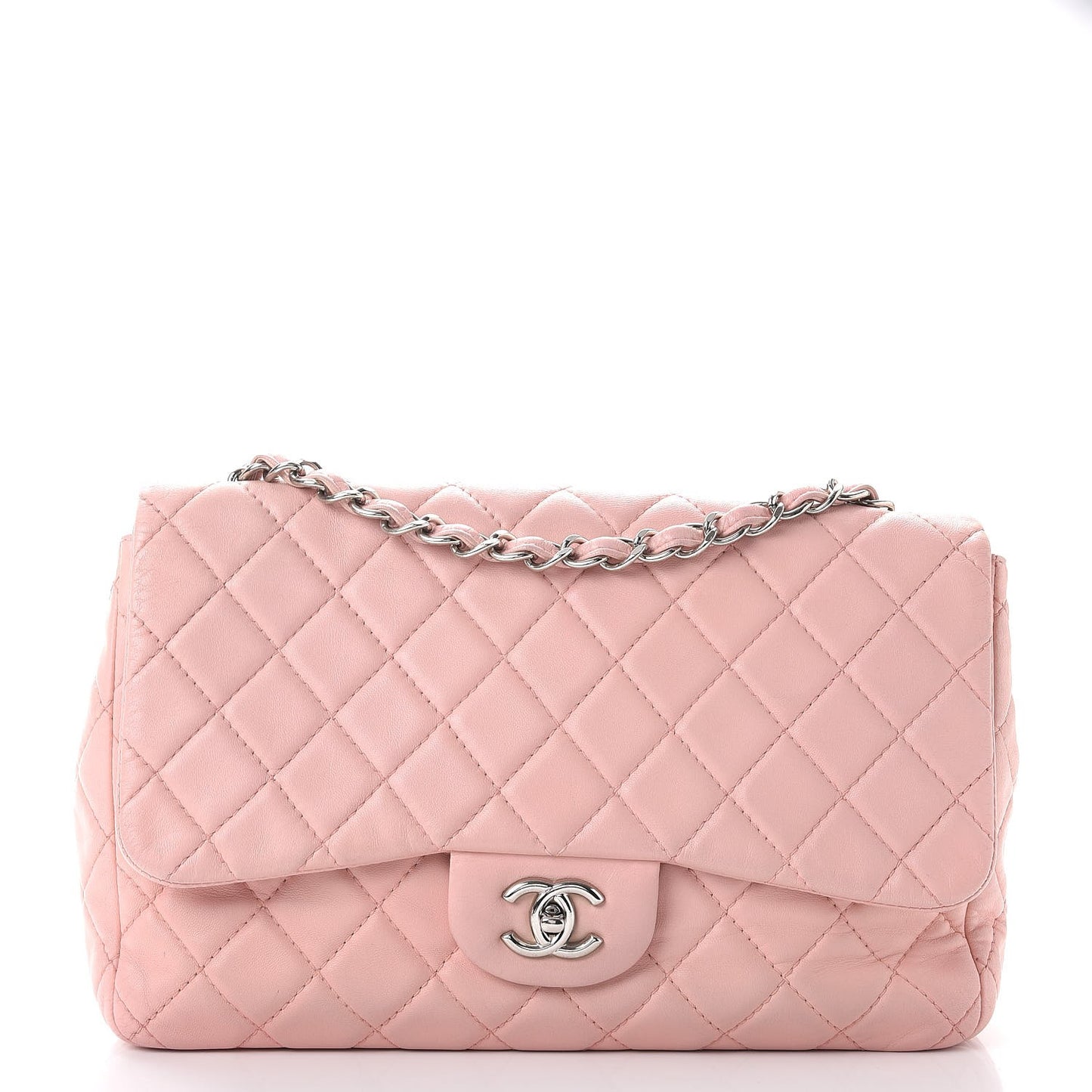 Lambskin Quilted Jumbo Single Flap Light Pink