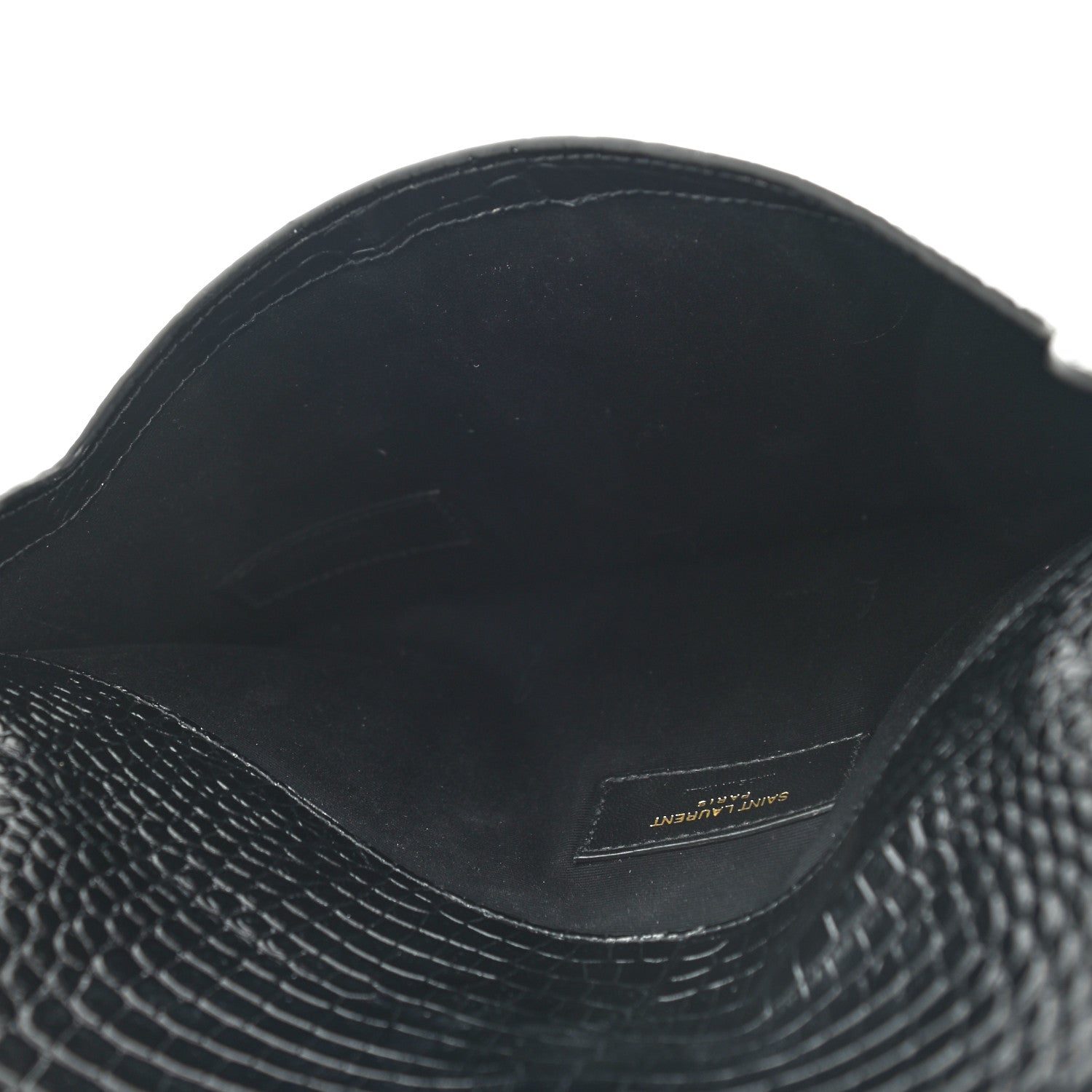 Saint Laurent Calfskin Crocodile Embossed Uptown Monogram Clutch Black 5 of 9