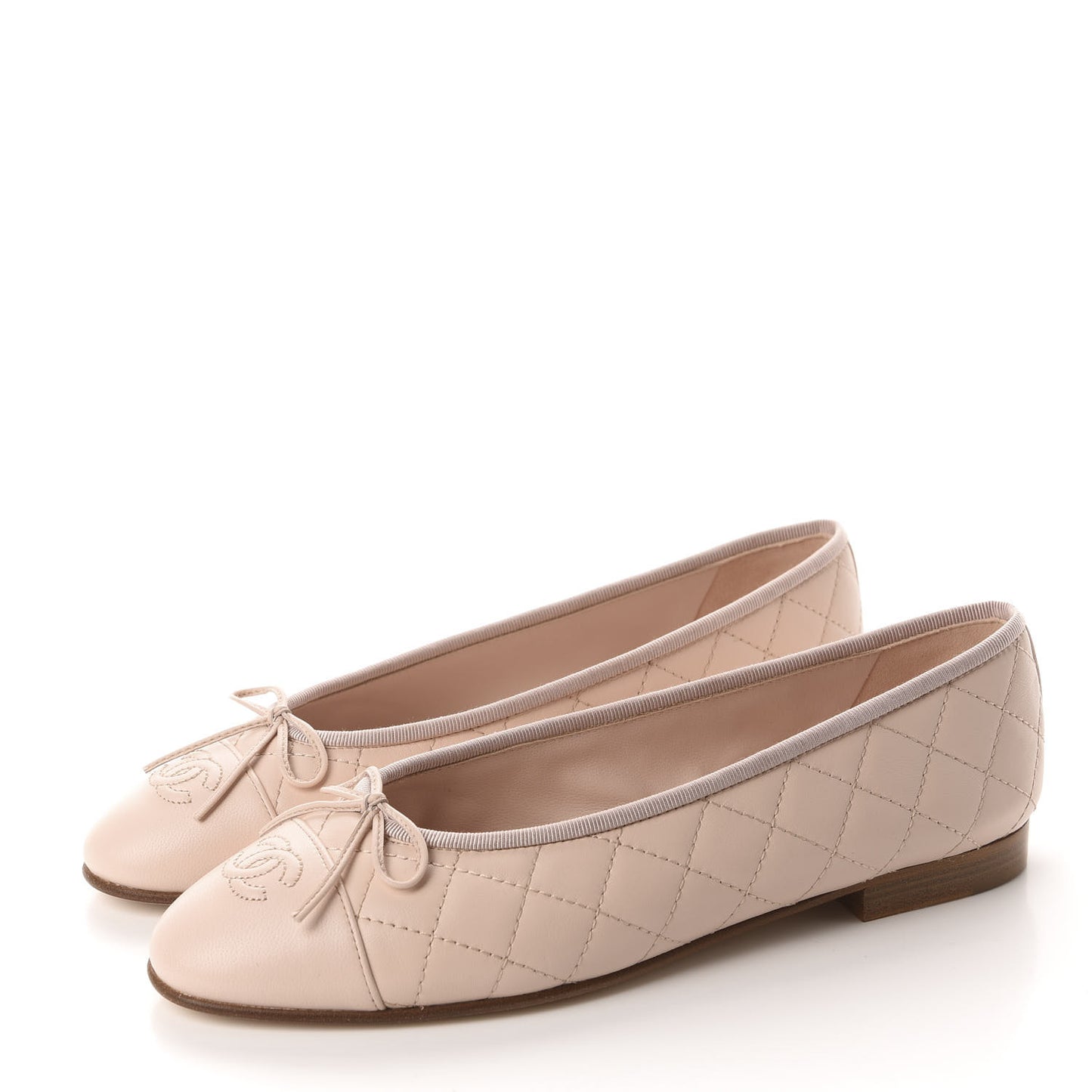 Lambskin Quilted Cap Toe Ballerina Flats 40 Beige