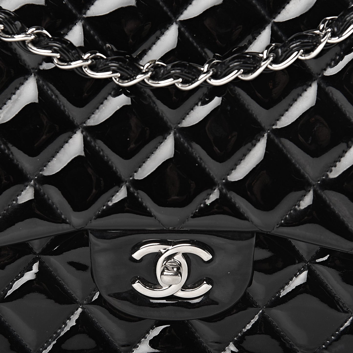 Patent Quilted Jumbo Double Flap Black