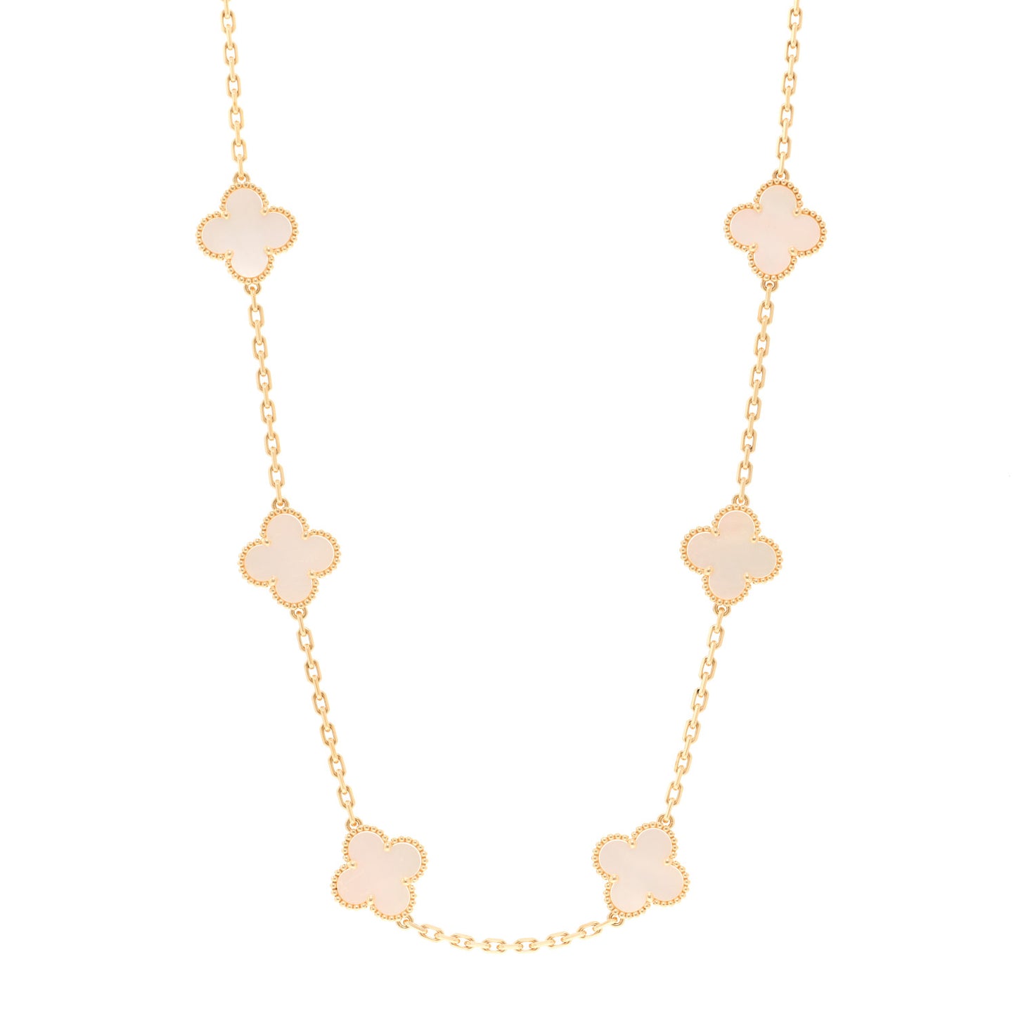 18K Yellow Gold Mother of Pearl 10 Motifs Vintage Alhambra Necklace