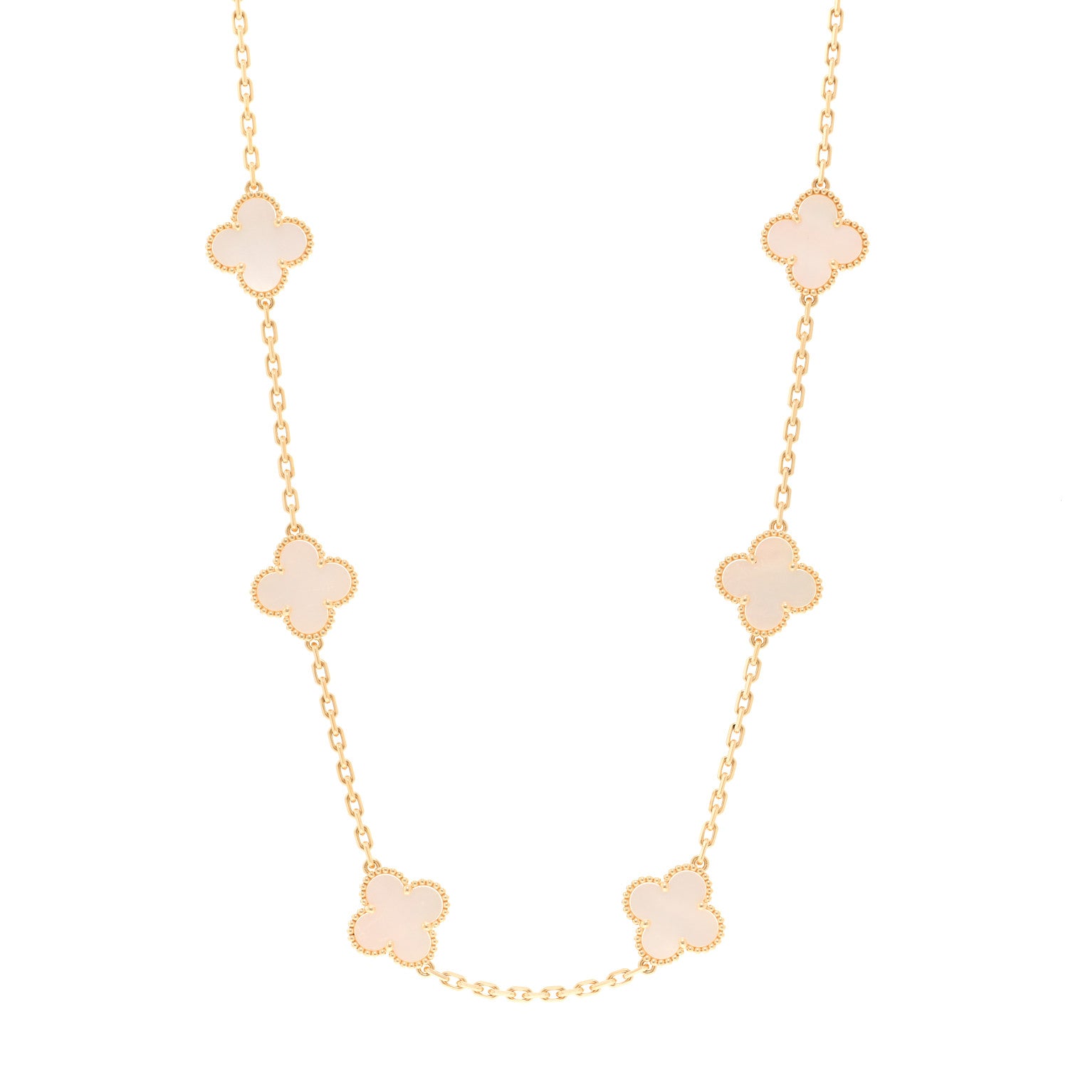 Van Cleef & Arpels 18K Yellow Gold Mother of Pearl 10 Motifs Vintage Alhambra Necklace 1 of 6