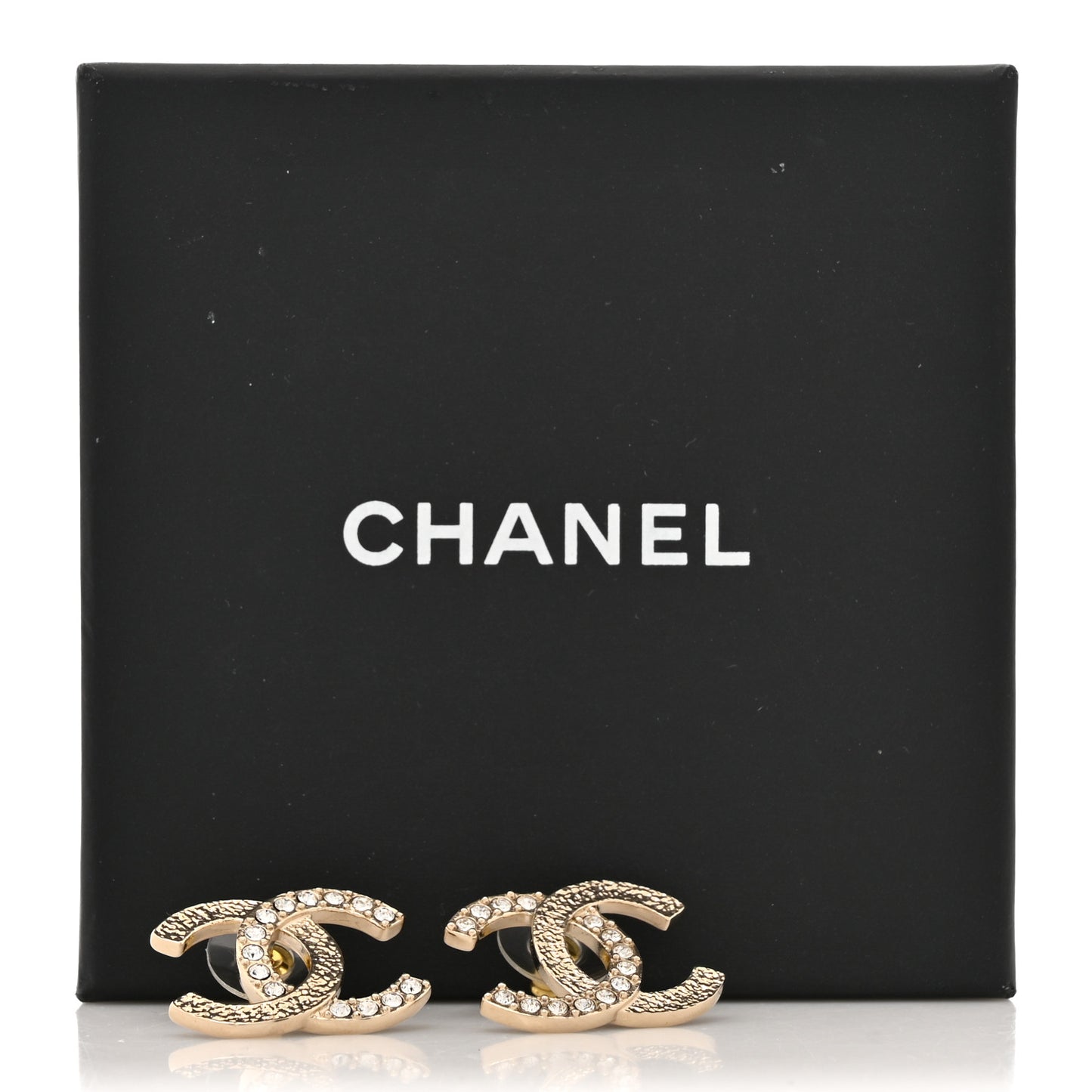 Textured Metal Crystal CC Earrings Gold