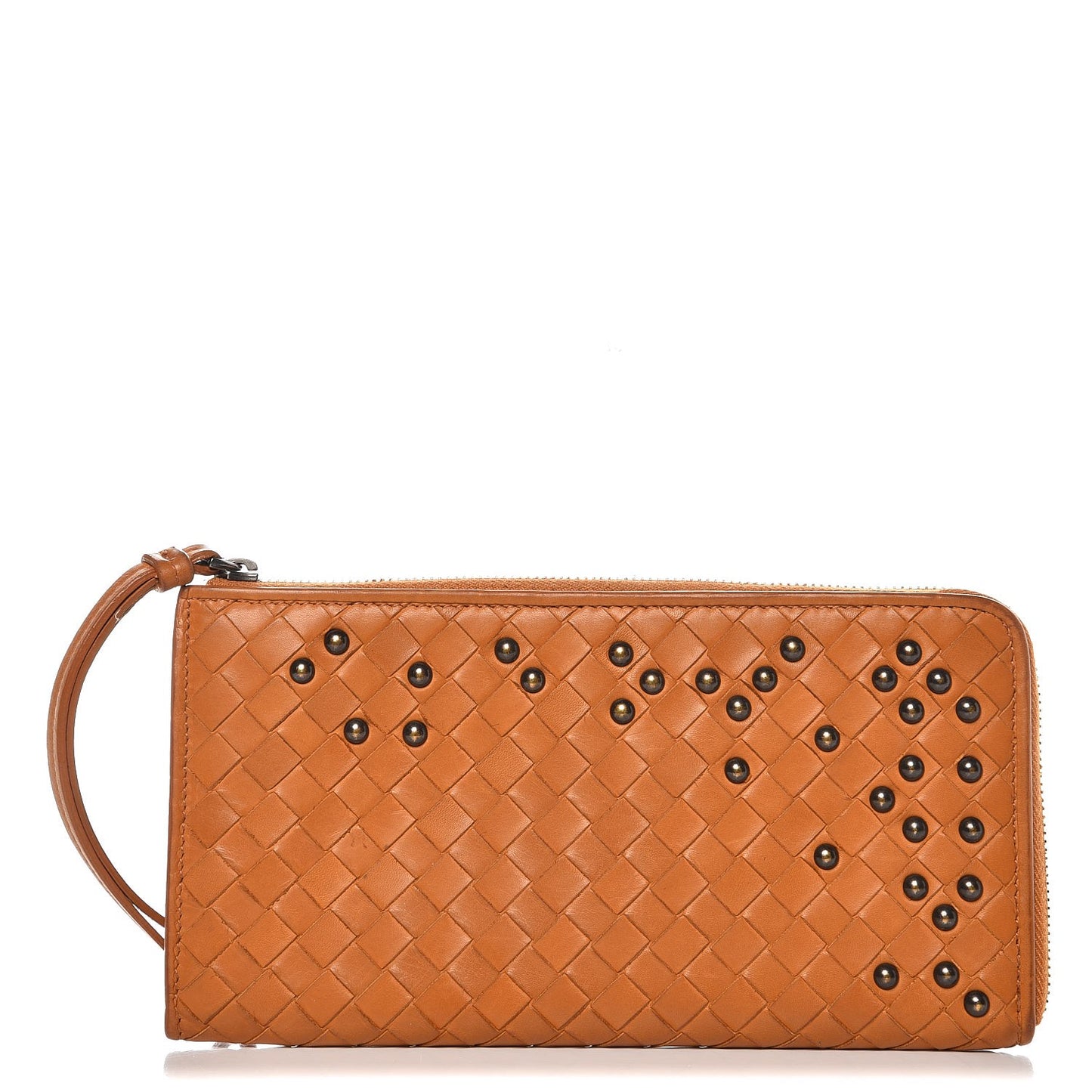 Waxed Calfskin Intrecciato Studded Wristlet Wallet Topaz
