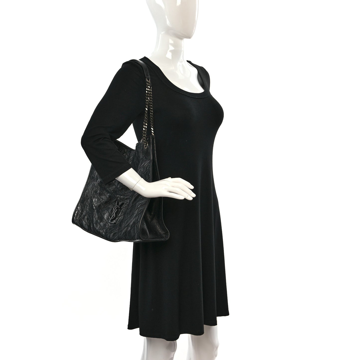 Crinkled Calfskin Matelasse Monogram Niki Shoulder Bag Black
