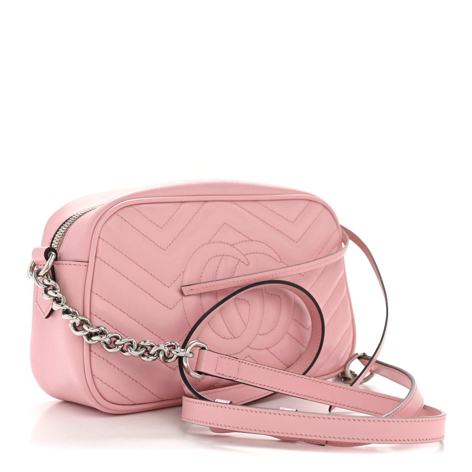 Gucci Calfskin Matelasse Small GG Marmont Chain Shoulder Bag Wild Rose 3 of 14