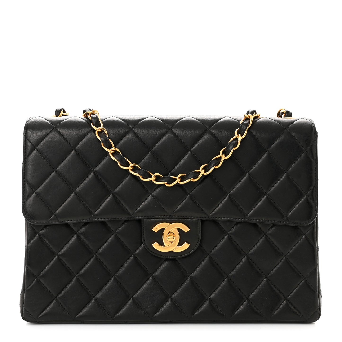 Lambskin Quilted XL Jumbo Single Flap Black