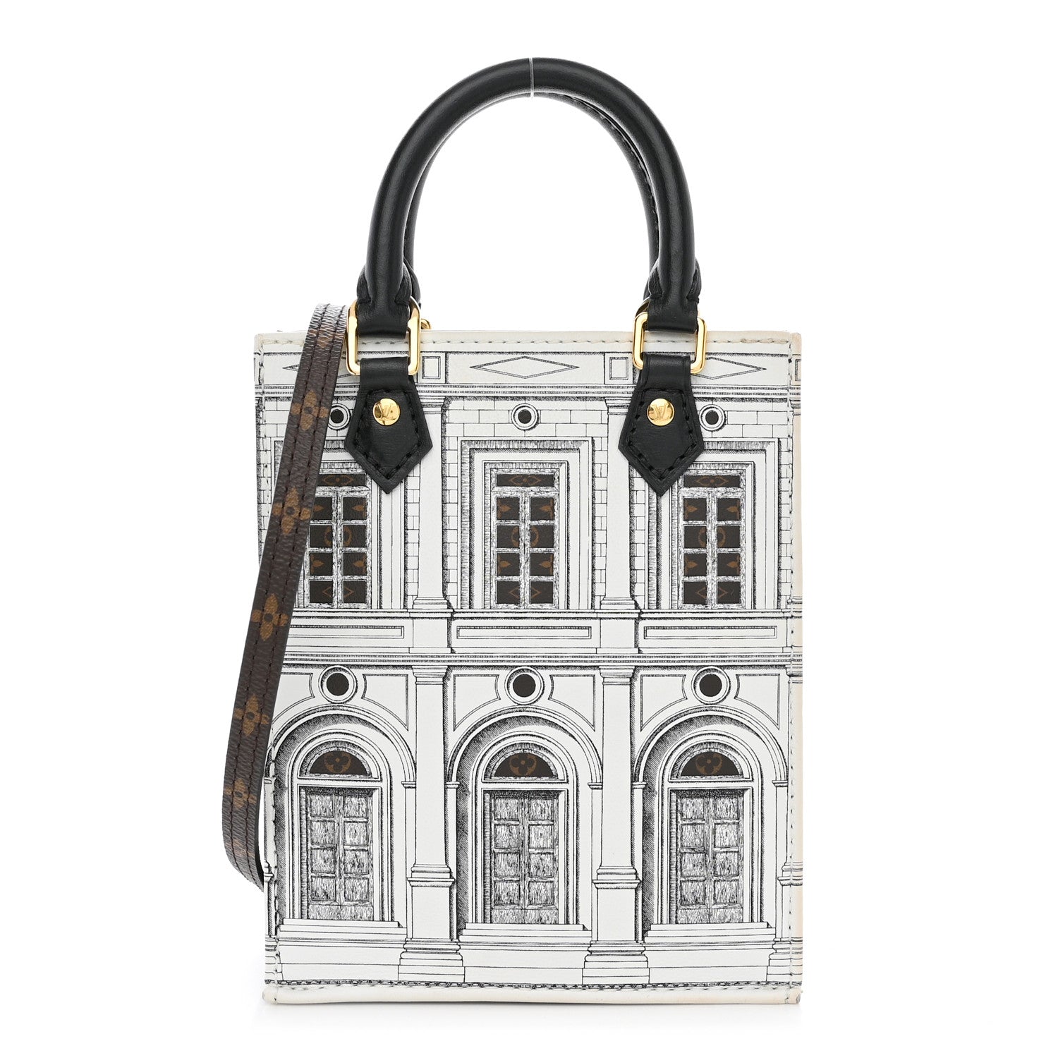 Louis Vuitton X FORNASETTI Calfskin Architettura Petit Sac Plat Black White 1 of 9
