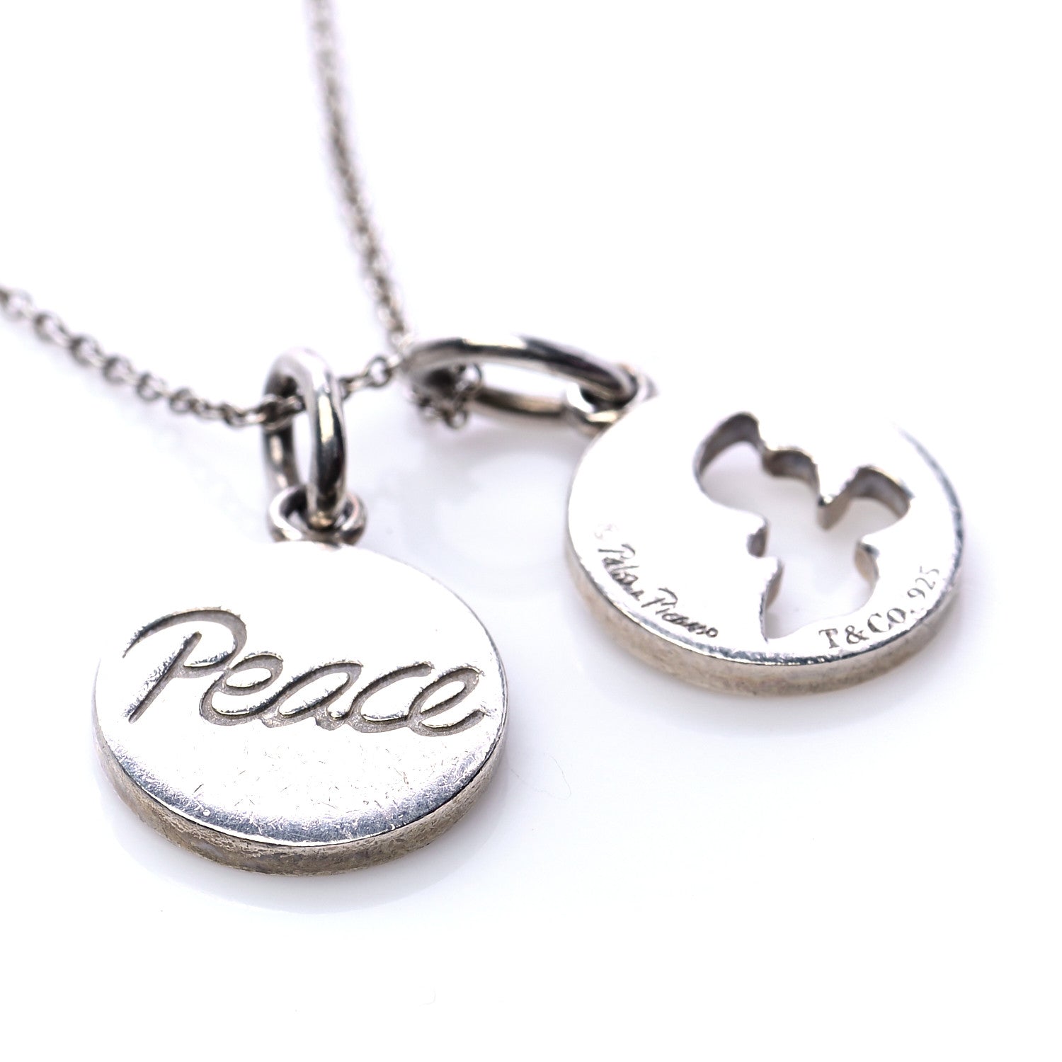 Tiffany Sterling Silver Peace Dove Double Pendant Necklace 4 of 6