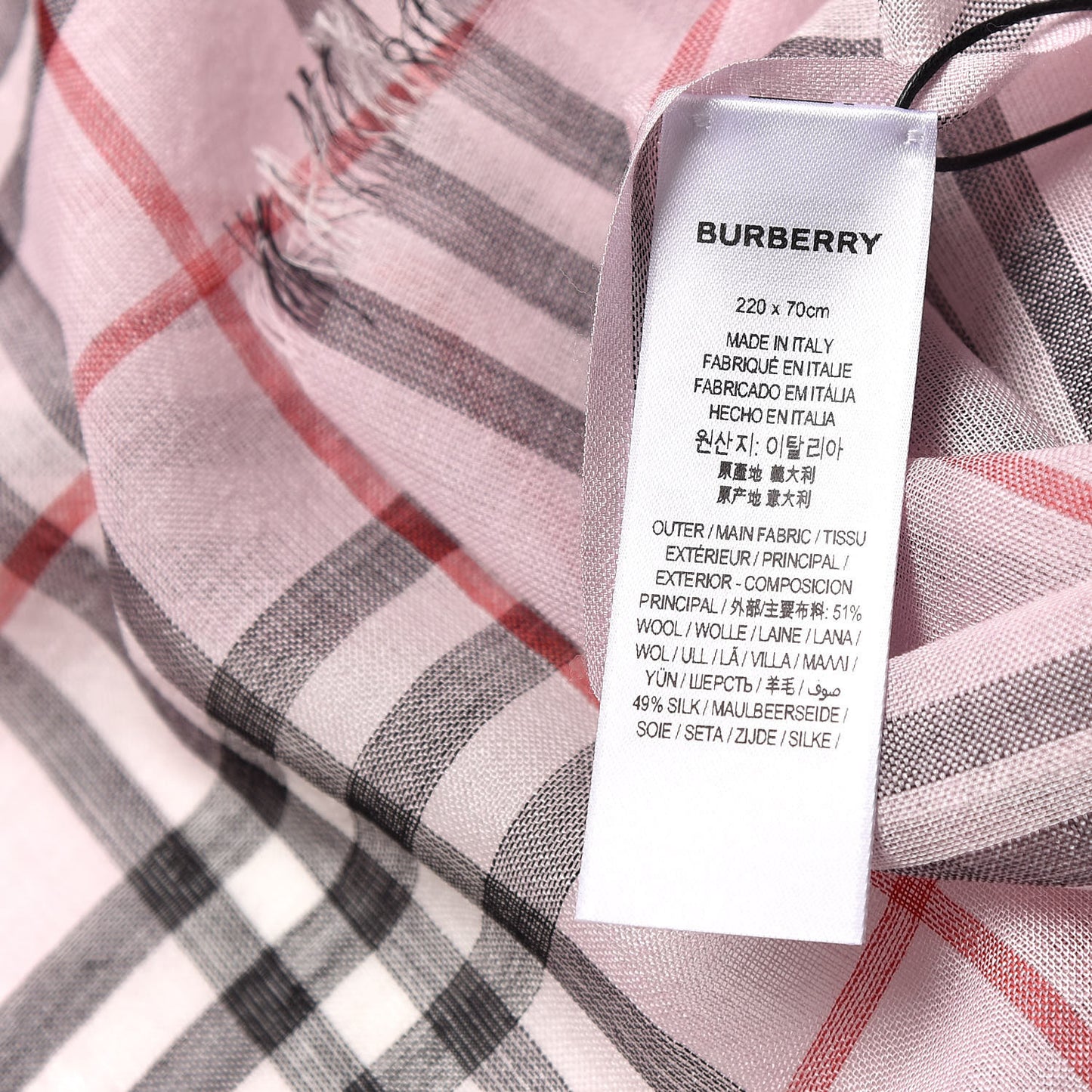 Wool Silk Gauze Vintage Check Scarf Alabaster Pink