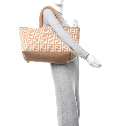 Fendi Cashmere Knit FF Large Shopper Tote Cammello 2 of 10