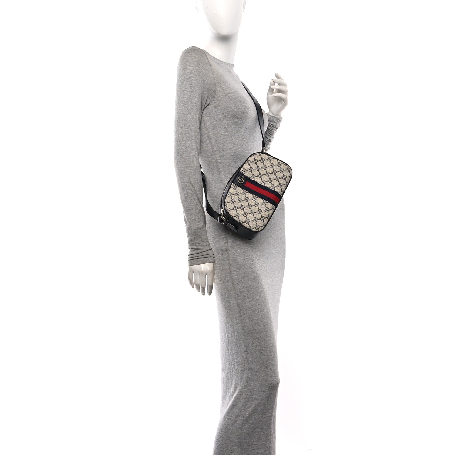 Gucci GG Supreme Monogram Textured Dollar Calfskin Web Small Ophidia Camera Bag Beige Blue 2 of 10