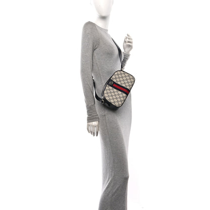Gucci GG Supreme Monogram Textured Dollar Calfskin Web Small Ophidia Camera Bag Beige Blue 2 of 10