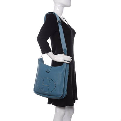 Hermes Taurillon Clemence Evelyne III GM Blue Jean 2 of 9