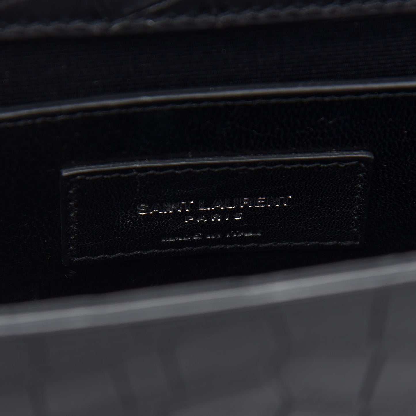 Calfskin Crocodile Embossed Medium Classic Monogram Kate Satchel Black