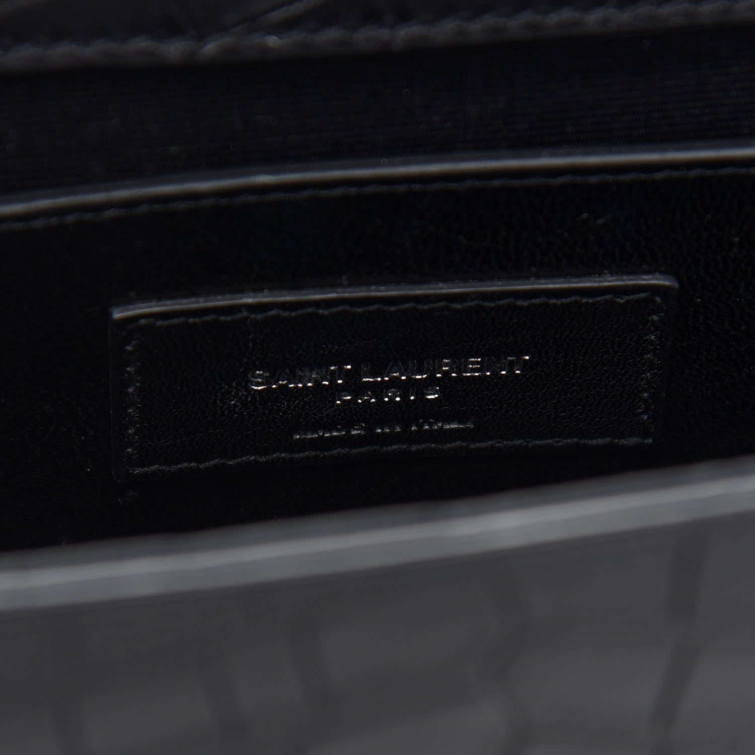Saint Laurent Calfskin Crocodile Embossed Medium Classic Monogram Kate Satchel Black 5 of 8