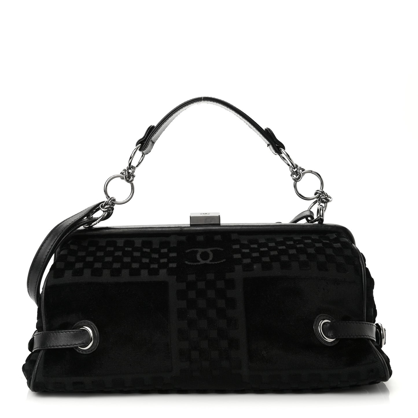 Velvet Checkered Kisslock Frame Bag Black