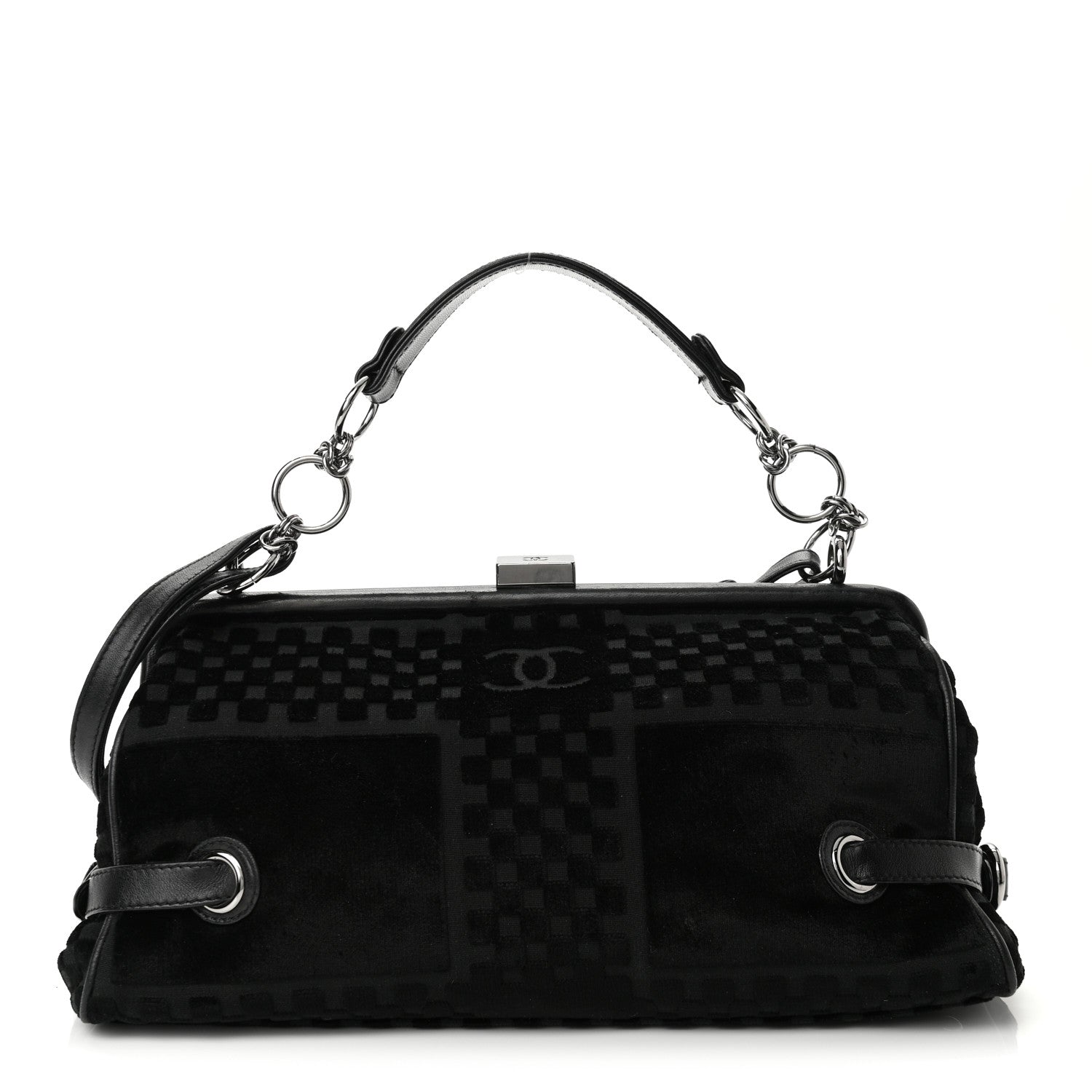 Chanel Velvet Checkered Kisslock Frame Bag Black 1 of 10