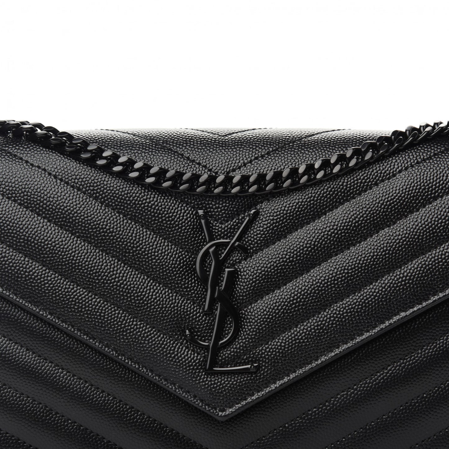 Grain De Poudre Matelasse Chevron Monogram Chain Wallet Black