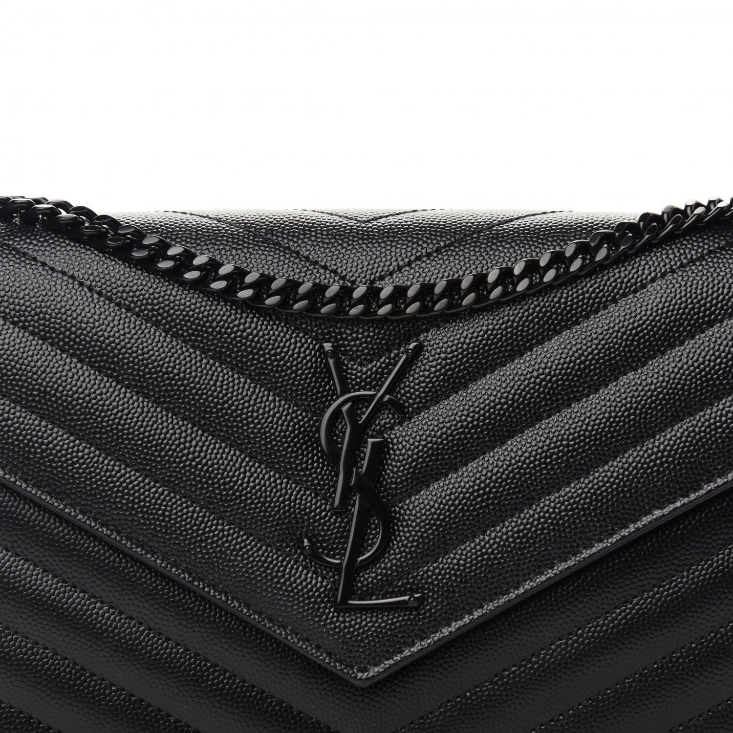 Saint Laurent Grain De Poudre Matelasse Chevron Monogram Chain Wallet Black 8 of 10