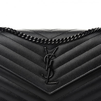 Saint Laurent Grain De Poudre Matelasse Chevron Monogram Chain Wallet Black 8 of 10