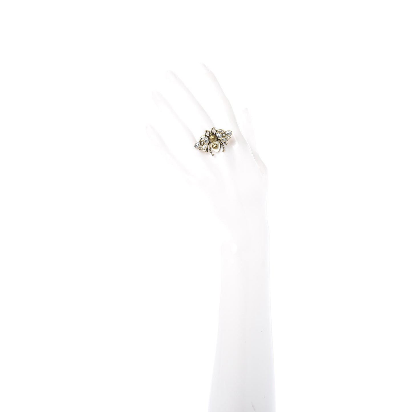 Metal Crystal Pearl Bee Ring 6 Aged Gold