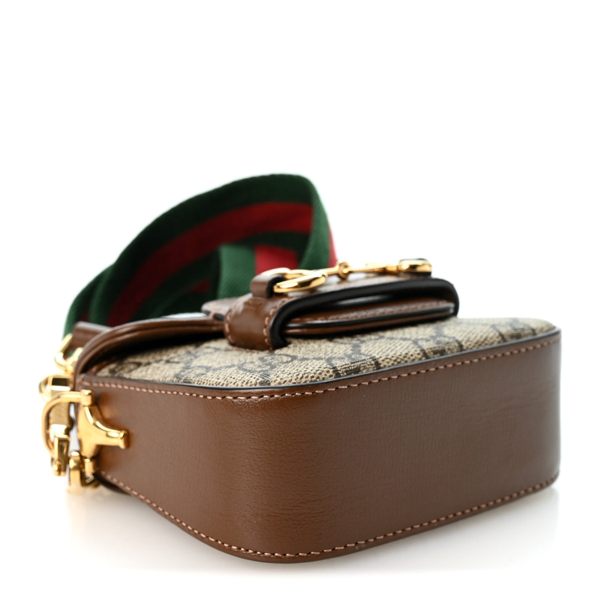 GG Supreme Monogram Azalea Calfskin Web Horsebit 1955 Wallet On Strap Beige Ebony Brown Sugar