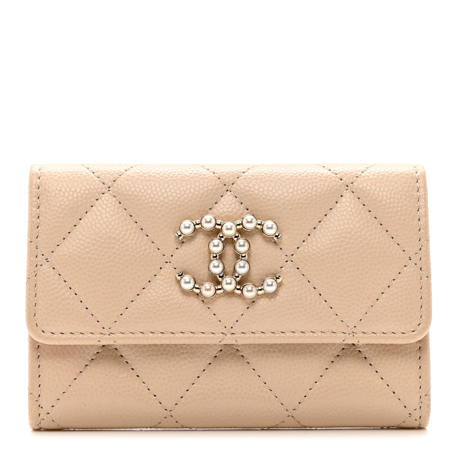 Chanel Caviar Pearl Quilted Coco Candy Flap Card Holder Beige 1 of 7