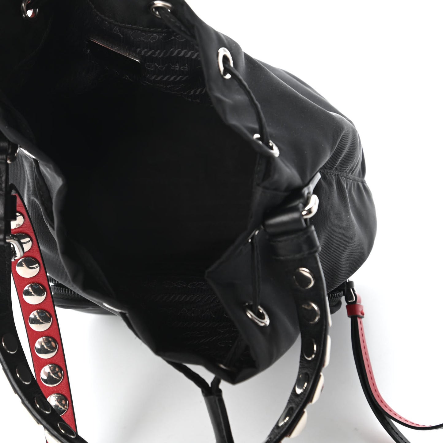 Tessuto Nylon Studded New Vela Mini Bucket Crossbody Bag Black Fuoco