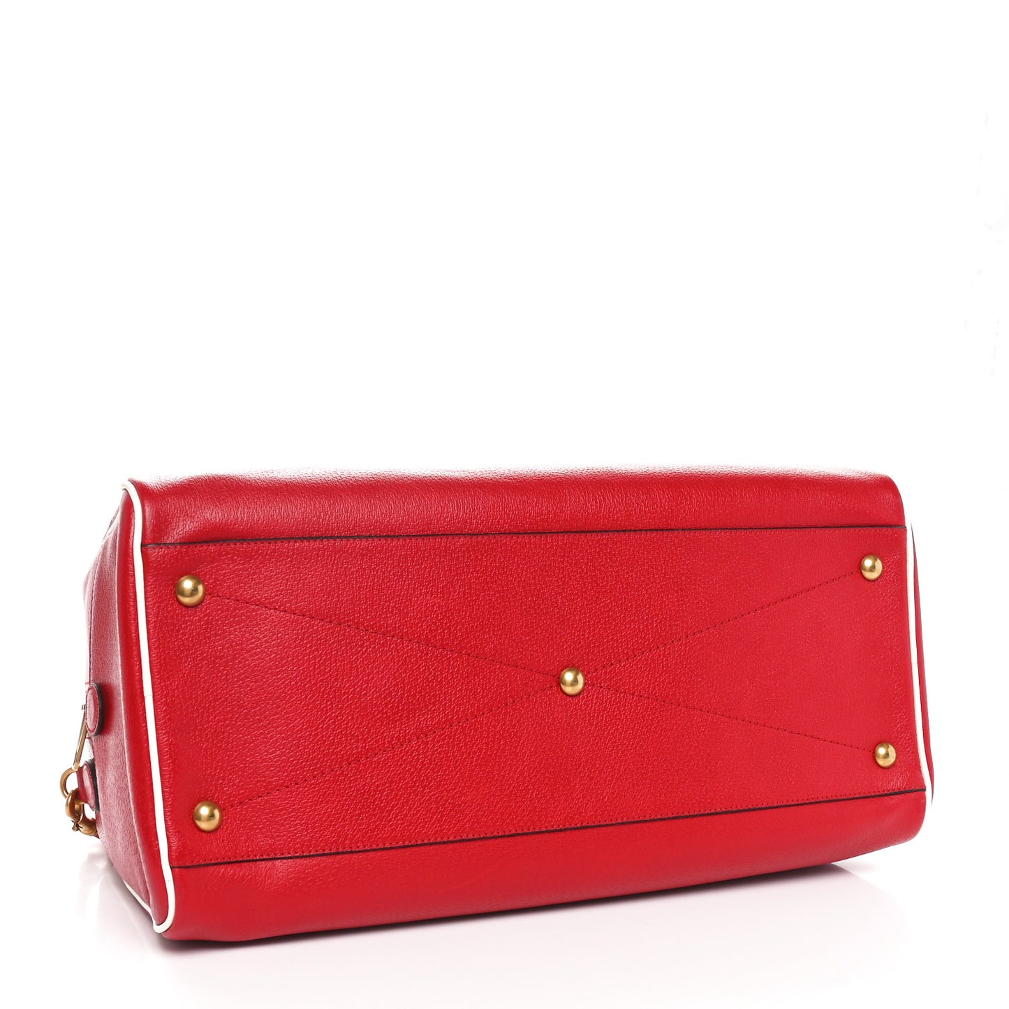 X ADIDAS Textured Dollar Calfskin Web Trefoil Large Bowling Bag Hibiscus Red  Off White