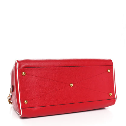 Gucci X ADIDAS Textured Dollar Calfskin Web Trefoil Large Bowling Bag Hibiscus Red  Off White 4 of 10