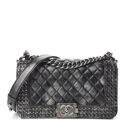 Chanel Faded Calfskin Quilted Medium Studded Boy Flap Black 1 of 18