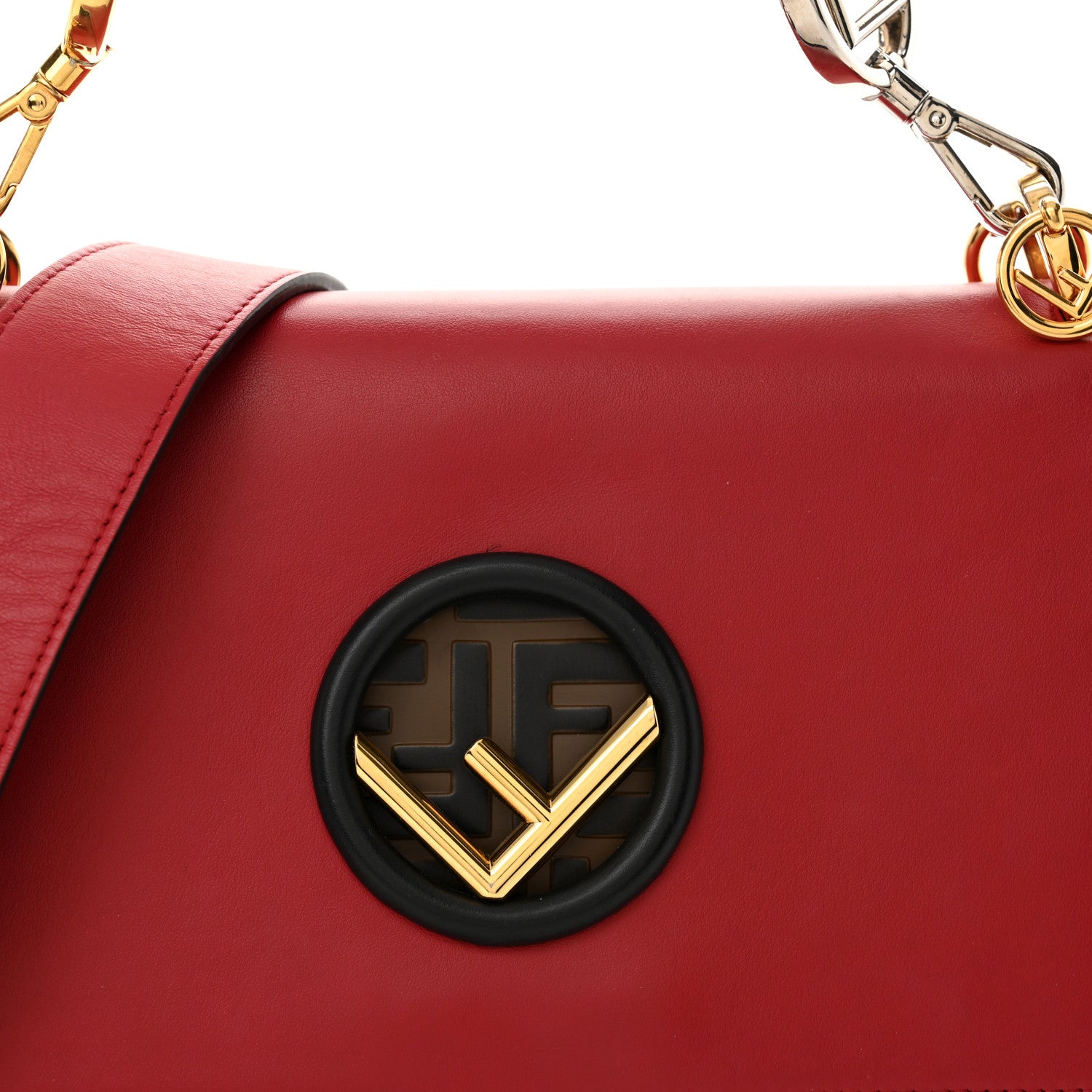 Fendi Vitello Century F is Fendi Bi-Color FF 1974 Embossed Kan I Shoulder Bag Fragola Maya Black 8 of 14