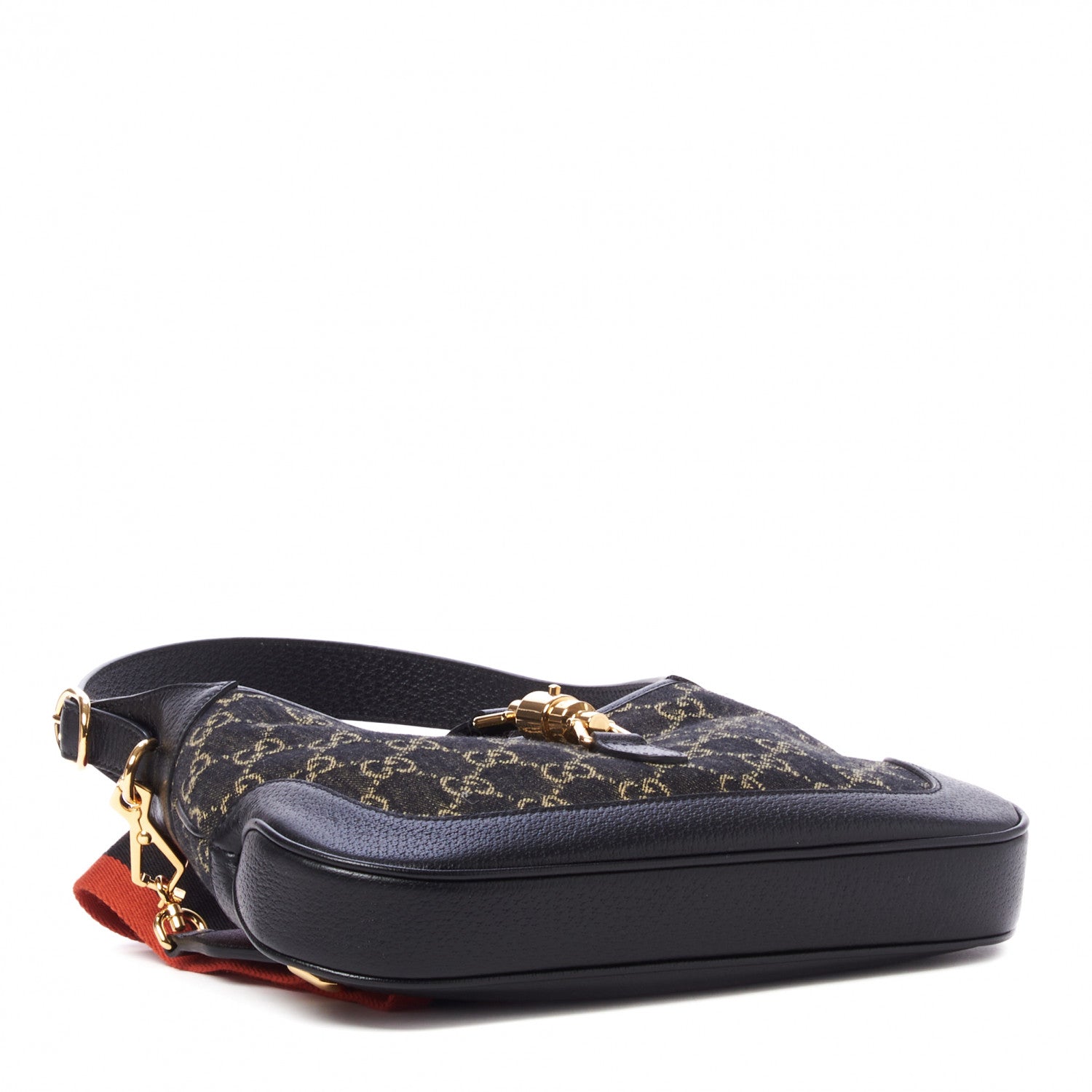 Gucci Jacquard Denim GG Monogram Small Jackie 1961 Hobo Black Ivory 3 of 8