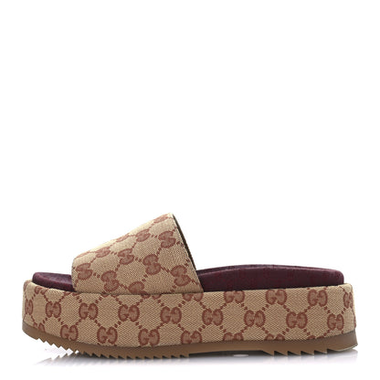 Gucci Canvas GG Monogram Angelina Platform Slide Sandals 36 Beige Ruggine 1 of 30