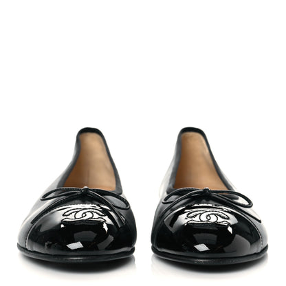 Chanel Lambskin Patent Cap Toe Ballerina Flats 38 Black 2 of 8