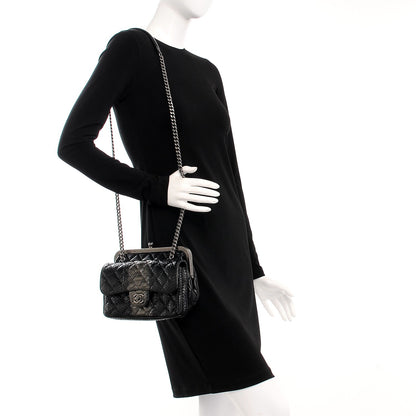 Chanel Lambskin Python Kisslock Tabatiere Clasp Flap Black 2 of 10