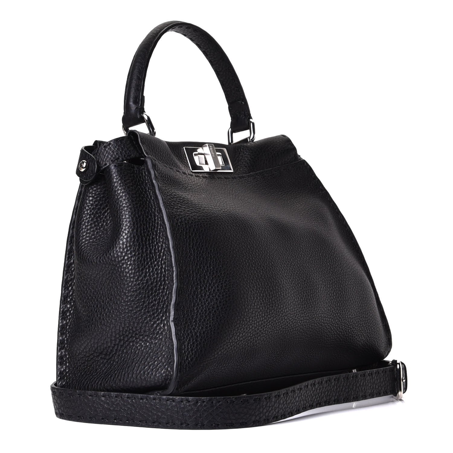Fendi Cuoio Romano Selleria Bi-Color Medium Peekaboo Iconic Satchel Black Mou 2 of 5
