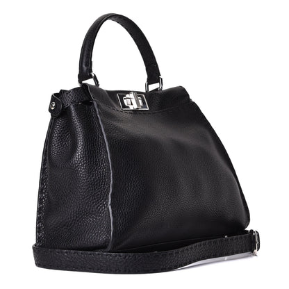 Fendi Cuoio Romano Selleria Bi-Color Medium Peekaboo Iconic Satchel Black Mou 2 of 5