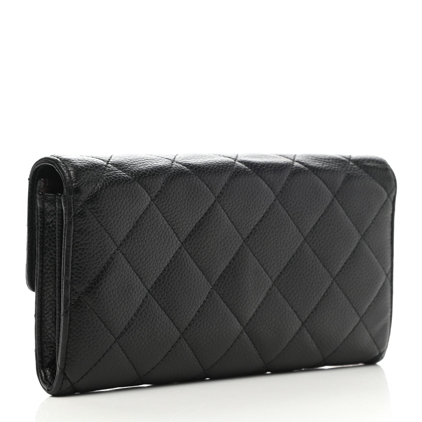 Caviar Quilted Large Gusset Flap Wallet Black