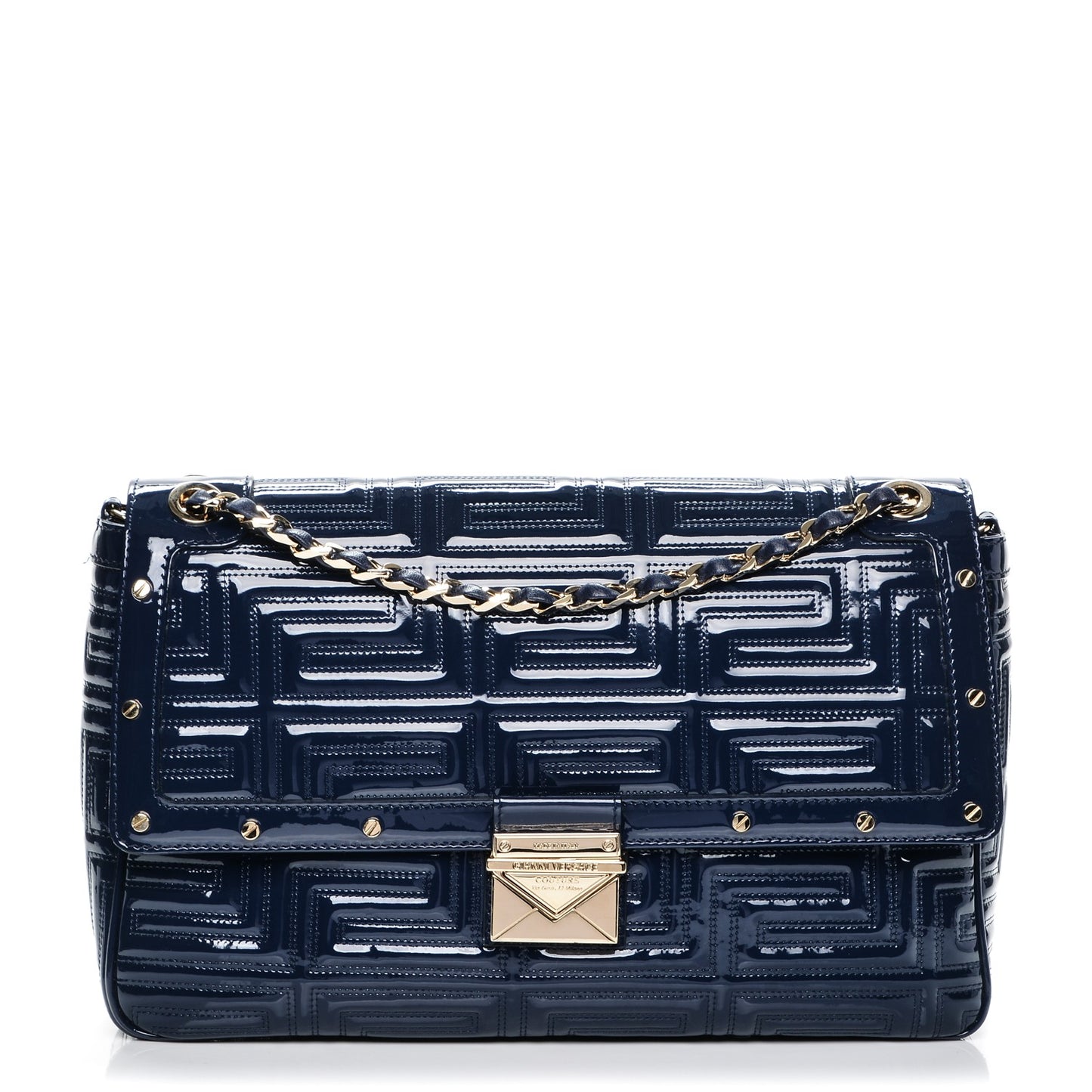 Patent Borsa Couture Shoulder Bag Navy