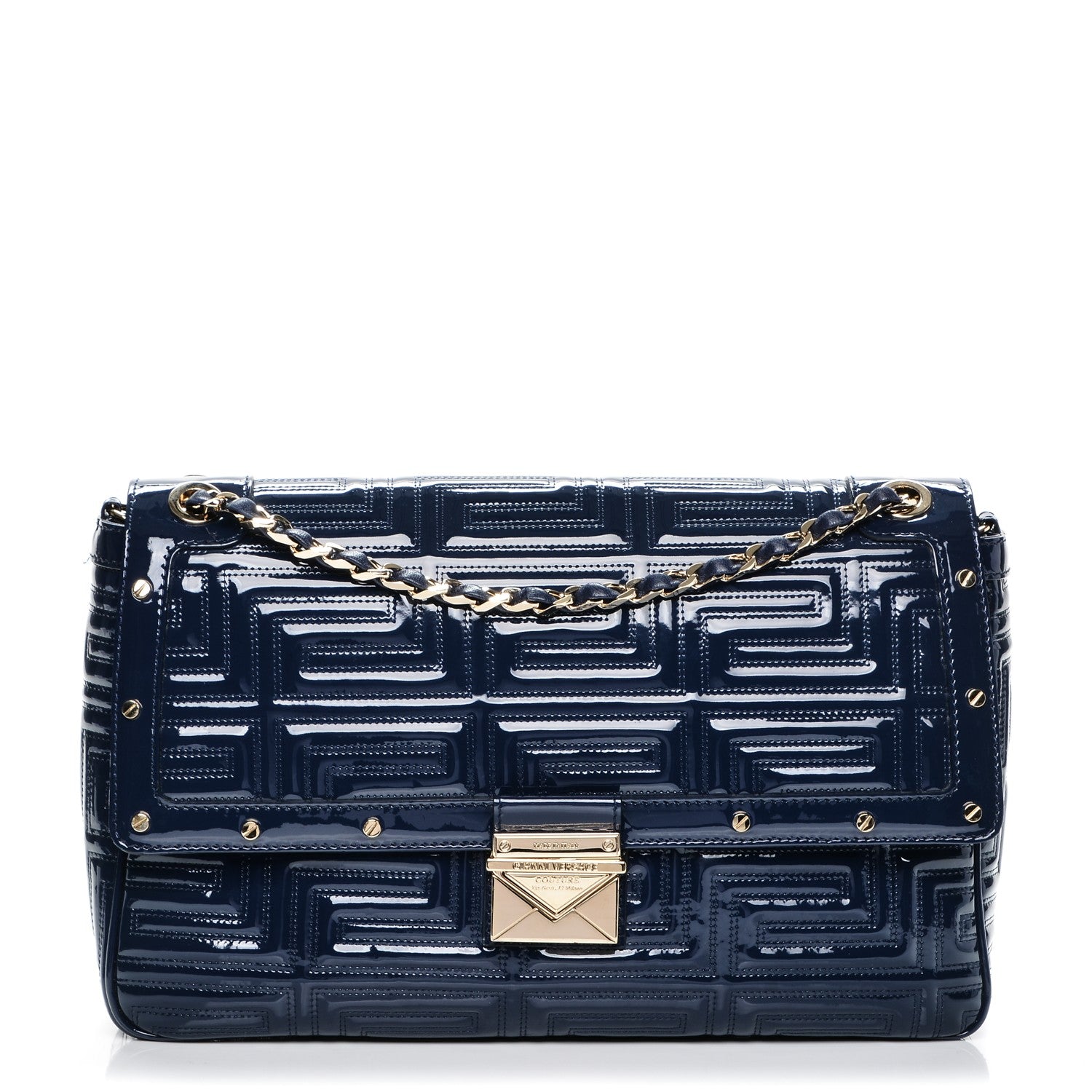 Versace Patent Borsa Couture Shoulder Bag Navy 1 of 6