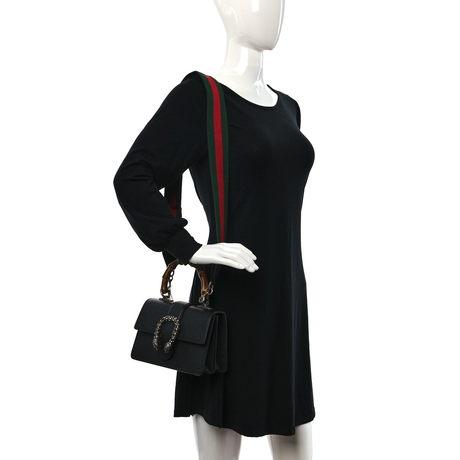 Gucci Dollar Calfskin Crystal Web Mini Dionysus Bamboo Top Handle Bag Black Black Diamond 2 of 12