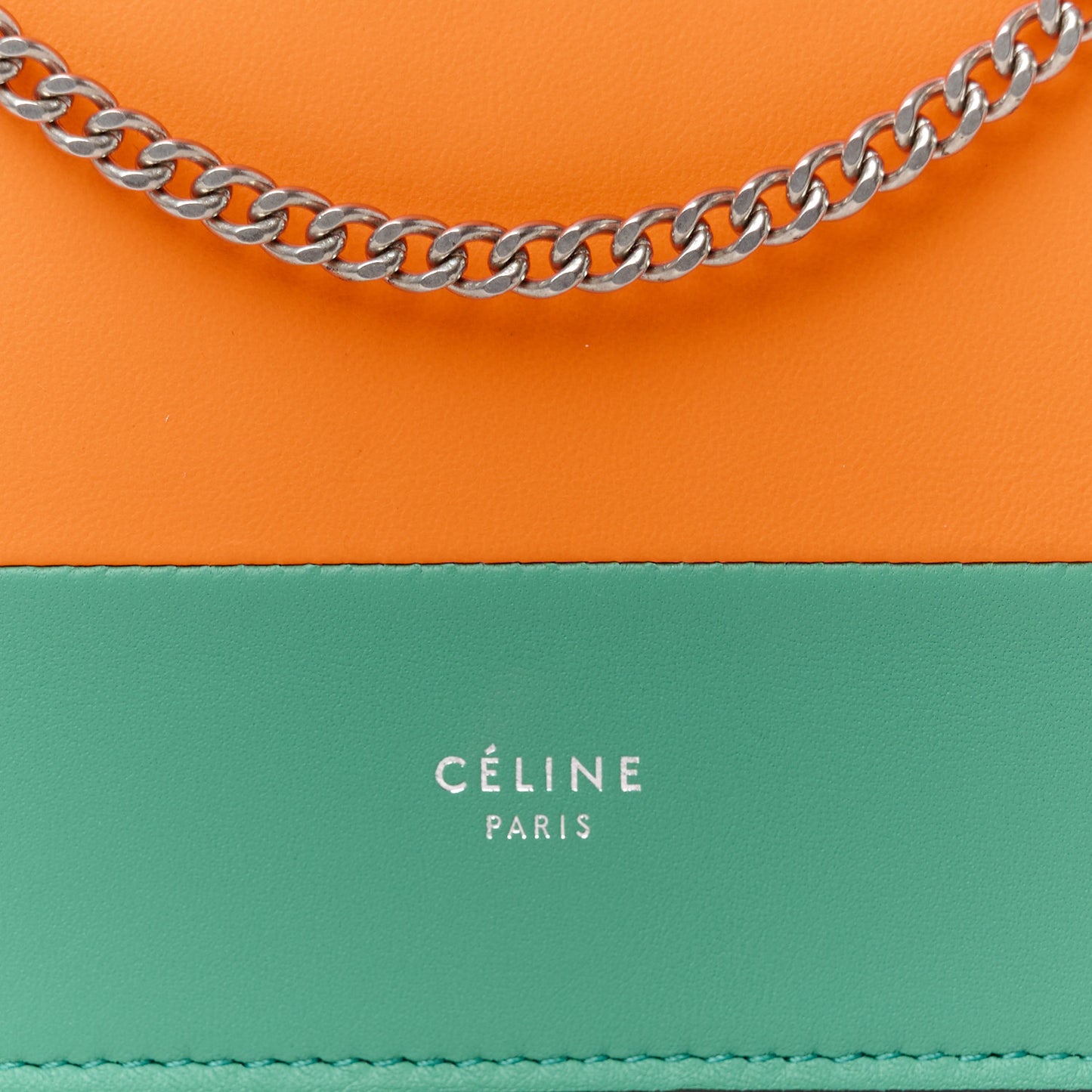 Smooth Lambskin Frame Evening Chain Clutch Green Orange