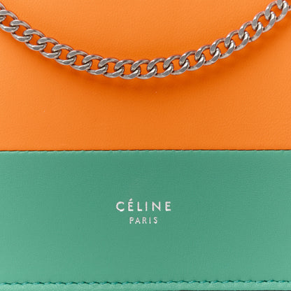 Celine Smooth Lambskin Frame Evening Chain Clutch Green Orange 7 of 9