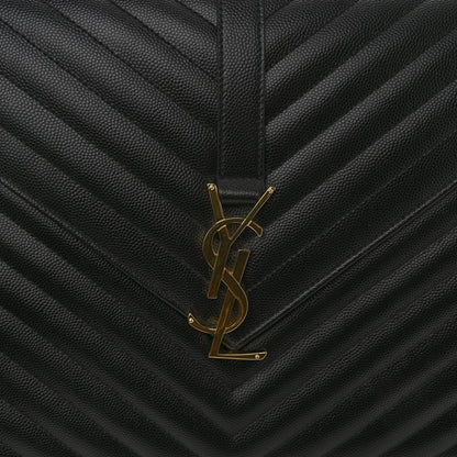 Saint Laurent Grain De Poudre Matelasse Chevron Large Monogram Satchel Black 12 of 13