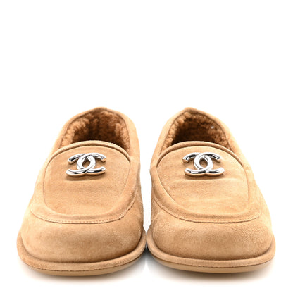 Chanel Suede Calfskin CC Loafers 38.5 Dark Beige 3 of 10