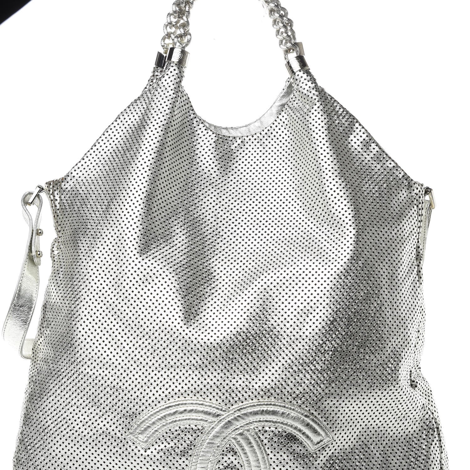 Chanel Metallic Glazed Calfskin Perforated Medium Rodeo Drive Tote Silver 9 of 14