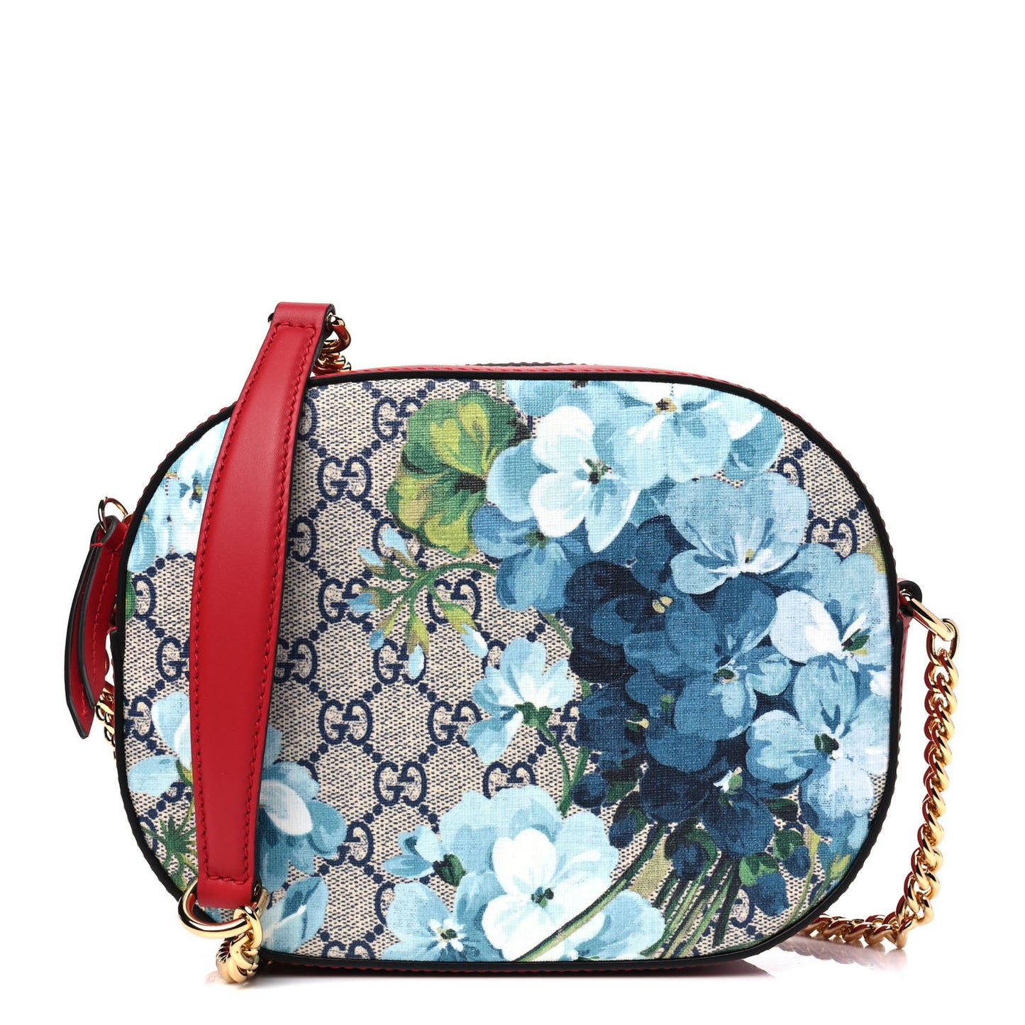 GG Supreme Monogram Blooms Mini Chain Shoulder Bag Beige Blue Navy Hibiscus Red