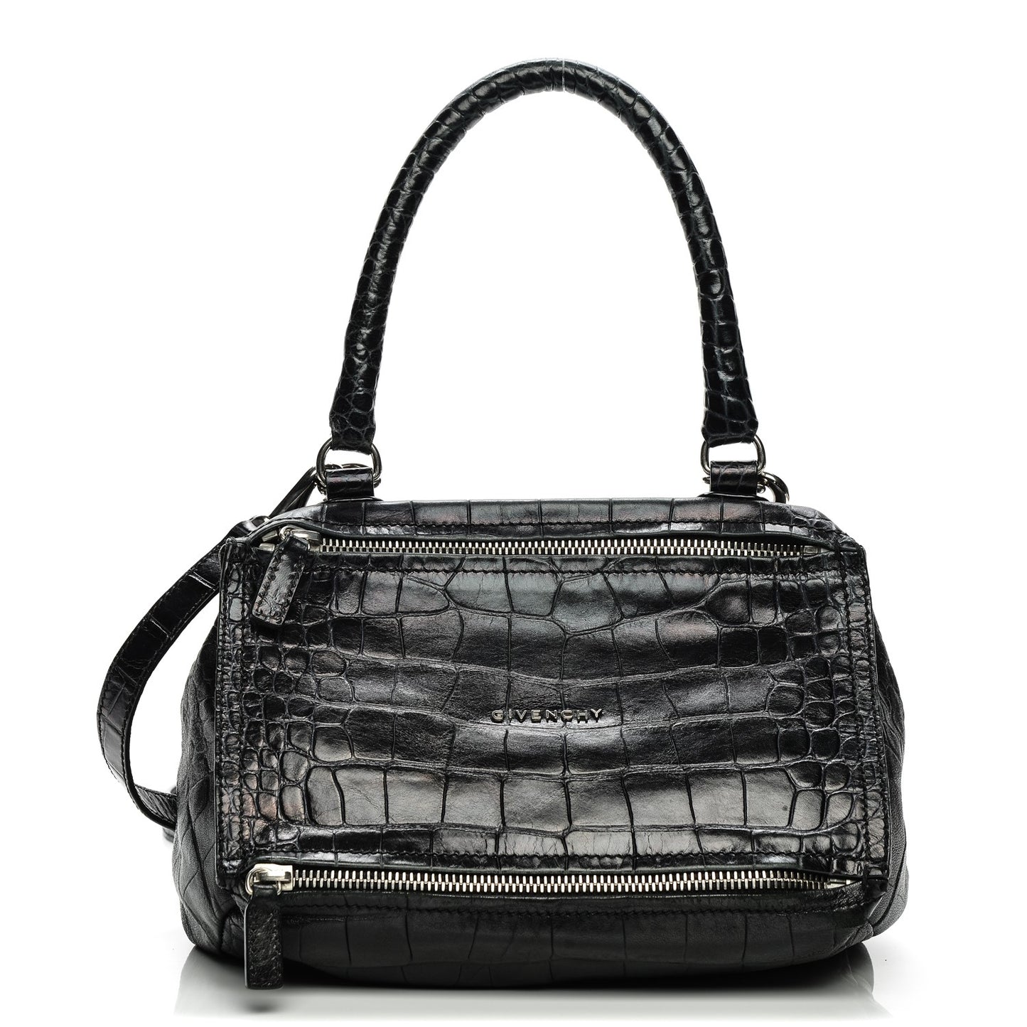 Calfskin Crocodile Embossed Small Pandora Black
